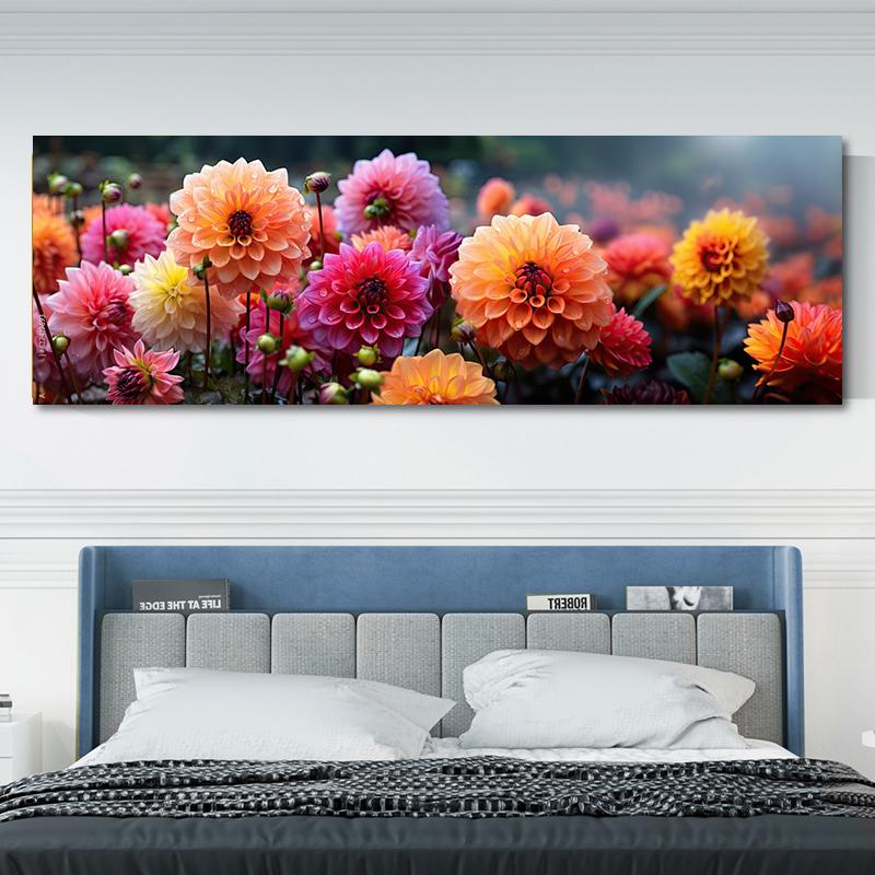 

Осенний микс цветов георгина с каплями дождя, картина на холсте, красочные цветочные постеры, садовые принты, для декора гостиной, Quadro 30x90cm No Framed