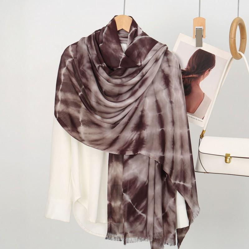 Viscose Rayon Tie-Dye Wide Border Fringed Scarf Shawl Lightweight Breathable Outdoor Travel