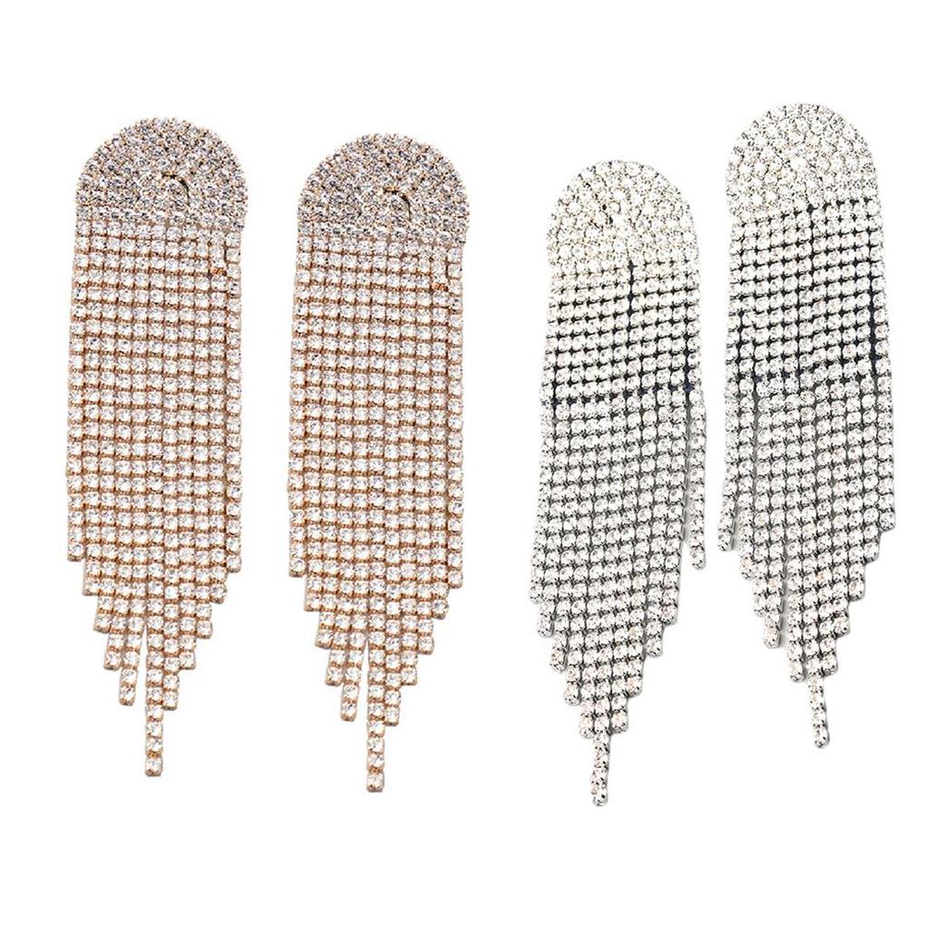 1 Pair Shiny Rhinestone Chandelier Tassel Earrings Long Ear Dangle Earring Geometric Shape Bridal Dangling Fringe Jewelry
