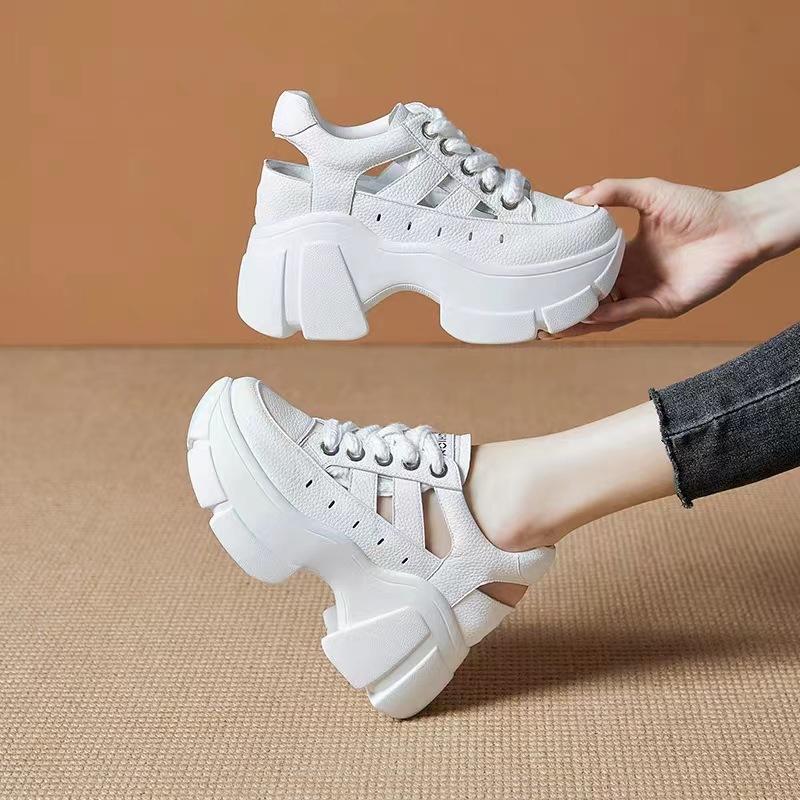 

Inner heightening bag head women s shoes 2025 new summer hollow breathable thick-soled small white thick-heeled Roman sandals 35 белый