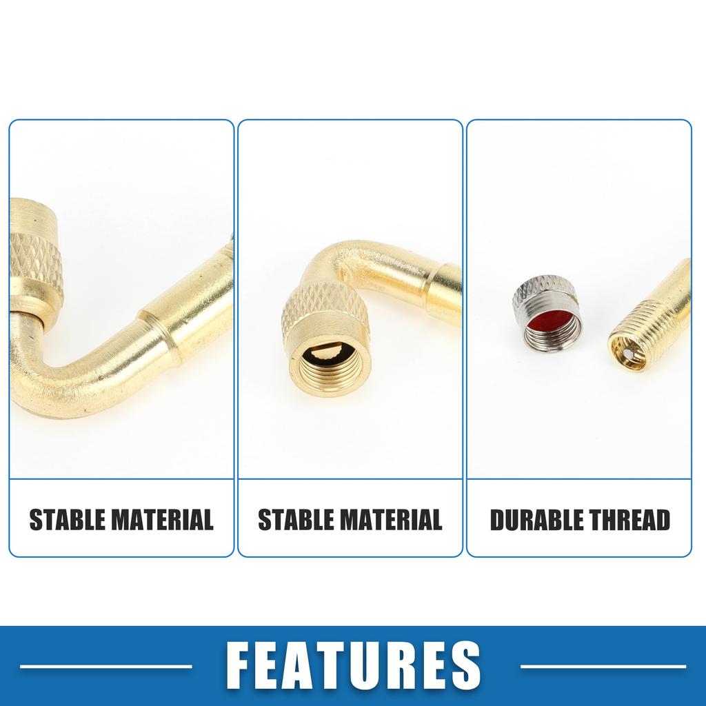 A ABSOPRO Tire Valve Stem Air Inflation Adapter Durable 45 Degree 40mm Long Tire Valve Extension Solid Copper Brass Color