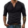 Men's Solid Color Long Sleeve Button Collar Long Sleeve T-Shirt Men's Casual Fashion Top