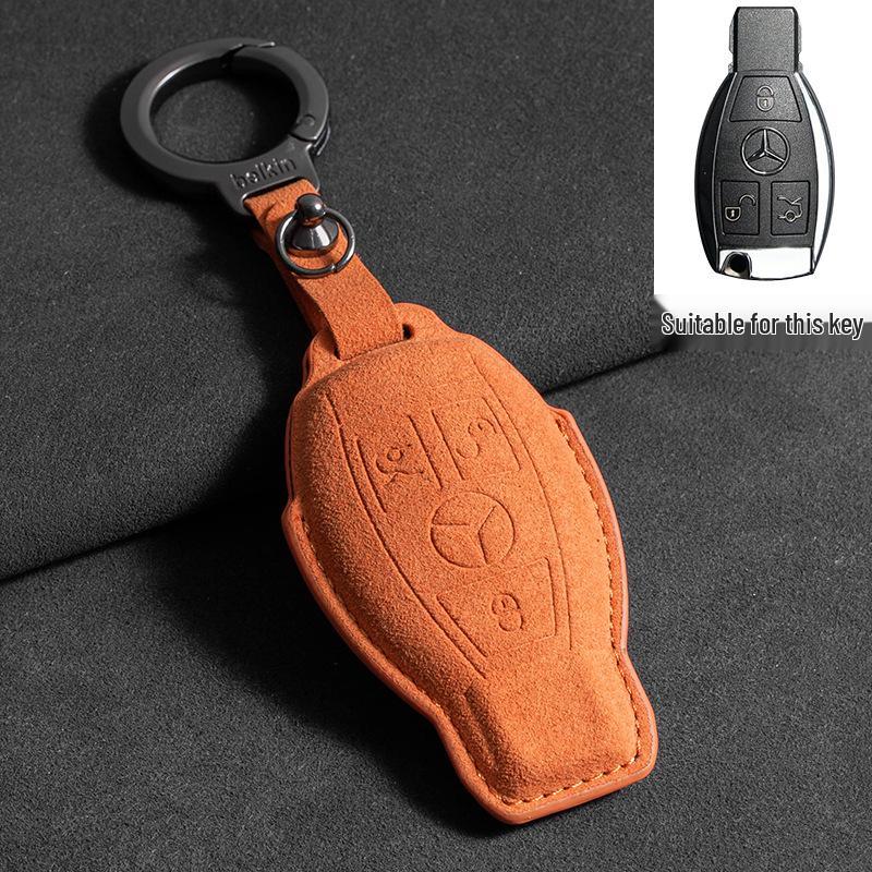 Mercedes Key Case with Alcantara, Compatible with E-Class, S-Class, C-Class, B-Class, GLC, GLB—Full Coverage Protection