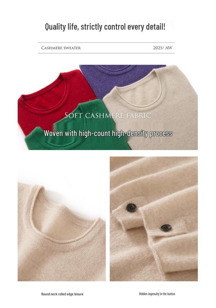 Women's 100% Pure Cashmere Raglan Sleeve Pullover - Solid Color, Round Neck, Long Sleeve, Autumn/Winter Knit Sweater.