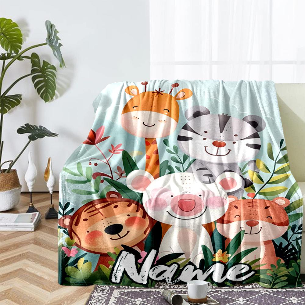 Custom Name Animals Theme Printed Blanket - Perfect for Couch, Bed, Travel & Outdoor Use | Machine Washable, Cozy & Durable.