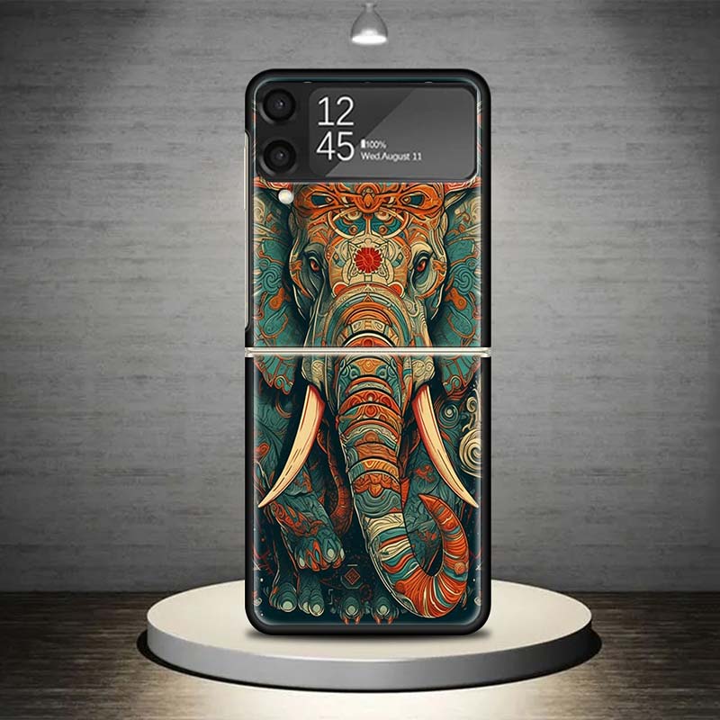 Elephant Mandala Aztec Phone Case For Samsung Galaxy Z Flip 7 6 5 4 3 5G Shockproof Cover Z Flip7 Flip6 ZFlip5 Flip3 Flip4 Luxur