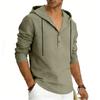 Men's Plus Size Linen Long Sleeve Hoodie, Casual Color Pullover