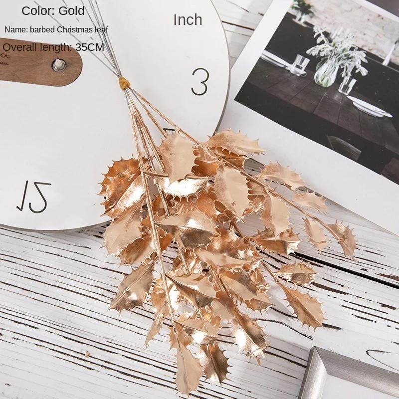 6pcs/set Artificial Flower Gold Christmas Flower New Year Flower Spray Gold Accessories Home Decoration Christmas Fake Flowers
