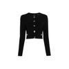 Solid Color Round Neck Single-Breasted Slim Fit Short Sleeve Knit Top Women Tops Black 102881A1LK-Z99