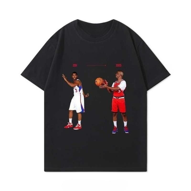 Autumn Pure Cotton Skin-friendly T-shirt Men and Women Couples Fashion Simple Basketball Retro Printing Trend Large Size T-shirt