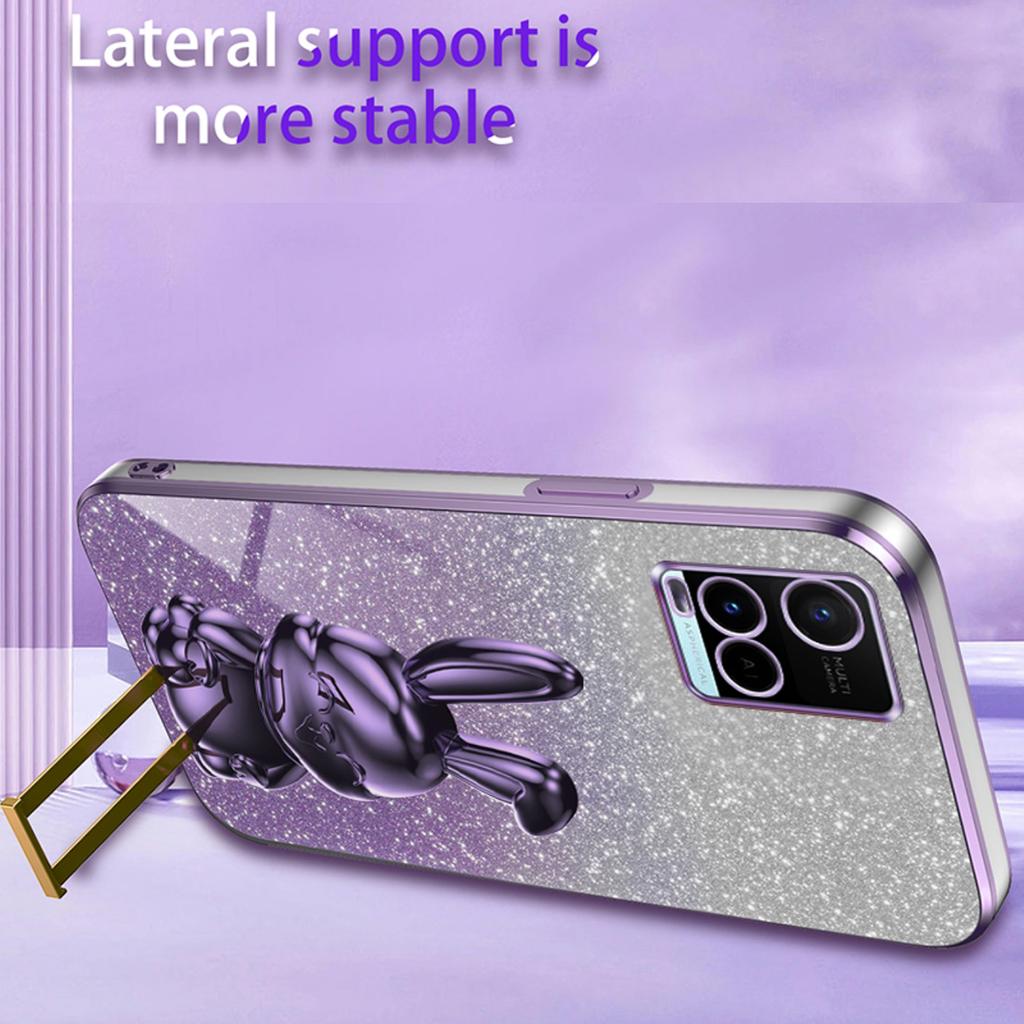 For vivo Y32 4G/Y21/Y33s/Y21s Slim Case Rabbit Design PC+TPU Kickstand Phone Case