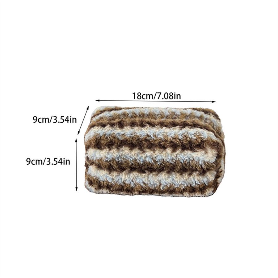 Korean Vintage Plush Striped Makeup Bag Set Retro Fashion Travel Cosmetic Case for Girls Large Capacity Cosmetics Organizer