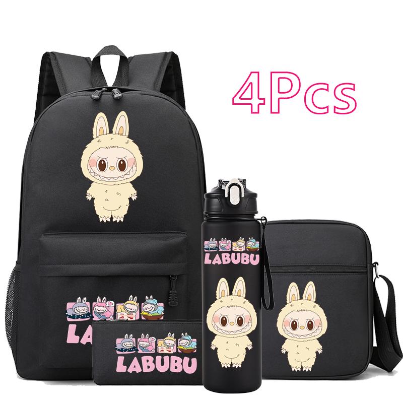 4 Stück/Set Cartoon-bedruckter Rucksack Teenger Student Junge Mädchen Große Kapazität Schultasche Kind Outdoor 750 ml Wasserflasche Geschenk