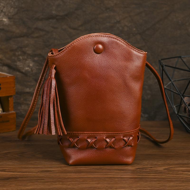 

Johnature Genuine Leather Women s Bag Tassel Retro Mini Phone Bag Soft Cowhide Shoulder Crossbody Bag коричневый