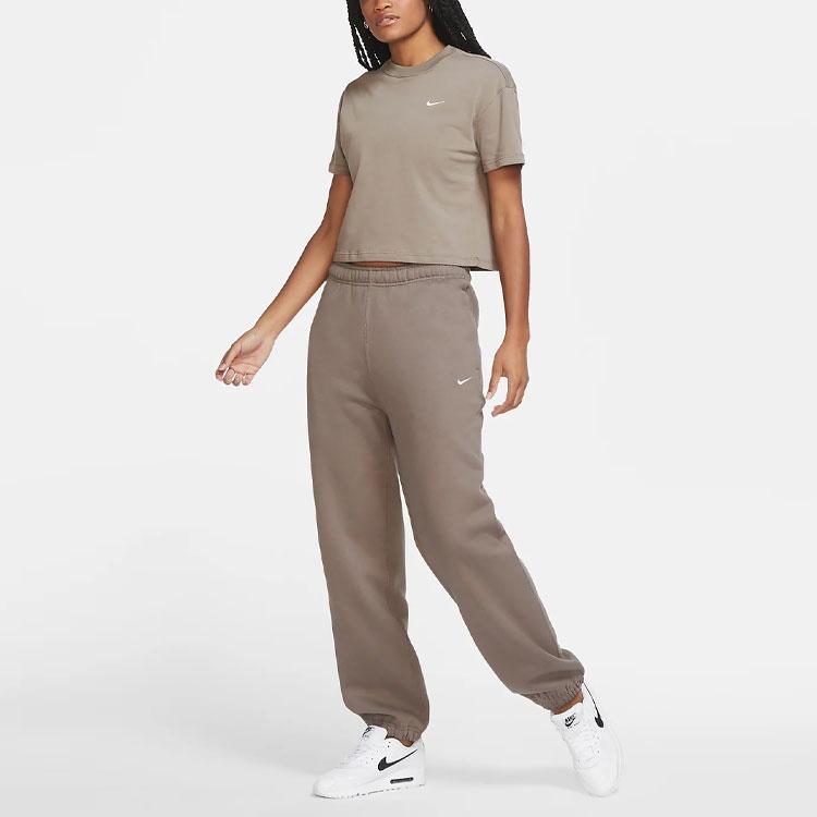 Nike Casual Solid Color Logo Short Sleeve Round Neck T-Shirt Women Tops Olive-Gray DA0324-081