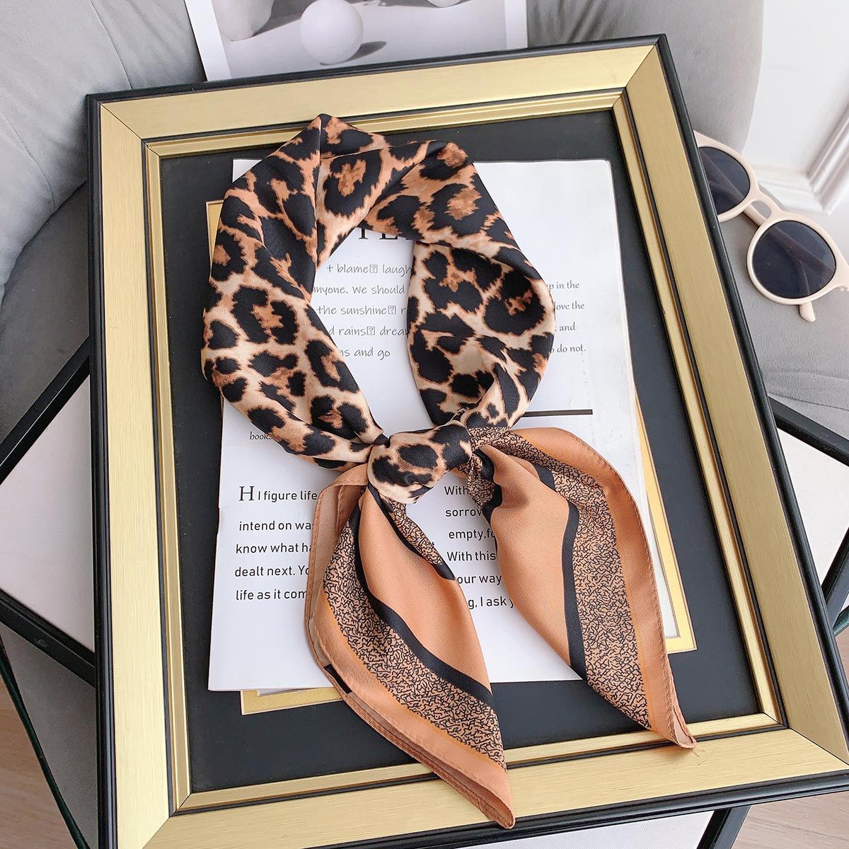 

Spring and summer versatile leopard print letter silk scarf female imitation silk sunscreen shawl fashion neck small scarf 70*70cm