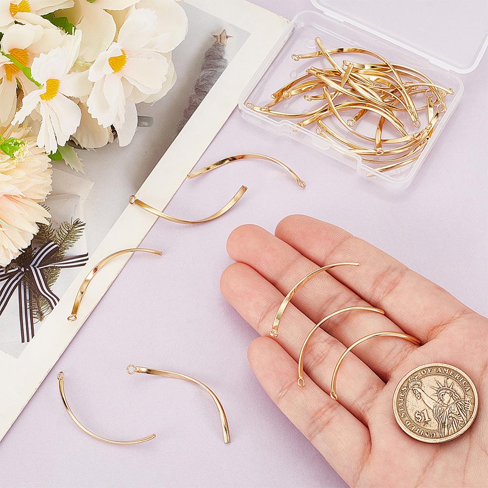 30Pcs 304 Stainless Steel Pendants Twist Real 18K Gold Plated 40x2x1mm Hole: 1.6mm