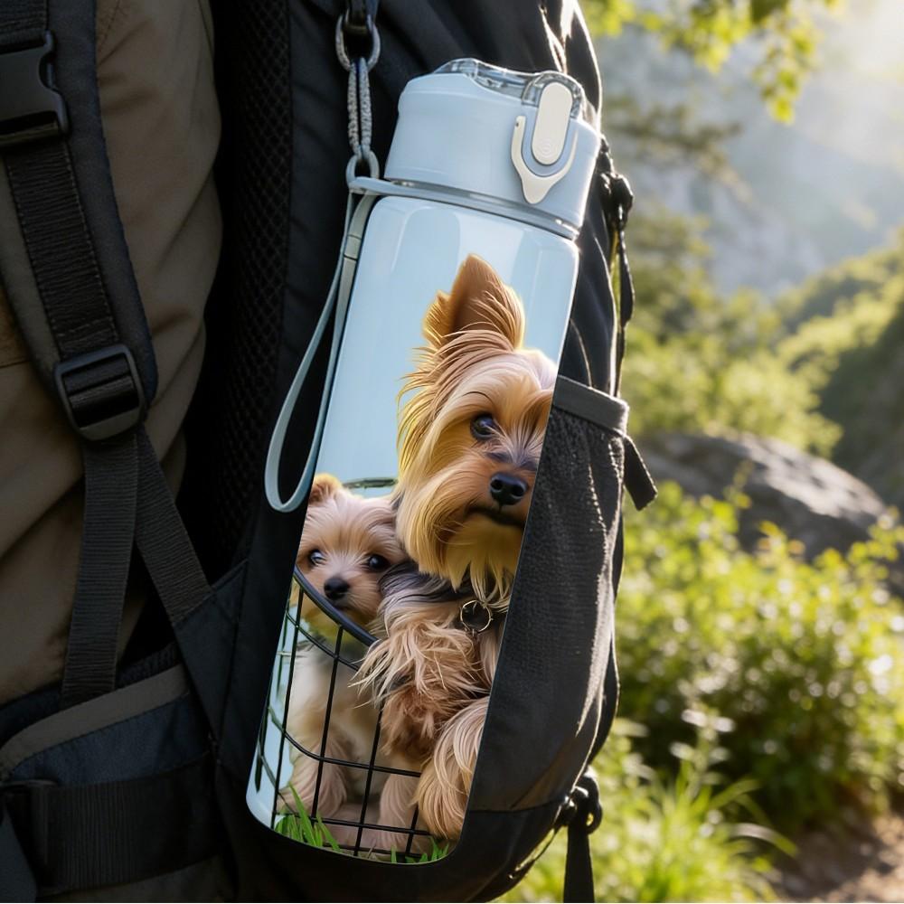 1PC Yorkshire Terrier Dog Print 750ml Color Plastic Sports Water Bottle Leakproof Flip Straw Lid Suitable for Sports Office Home Use