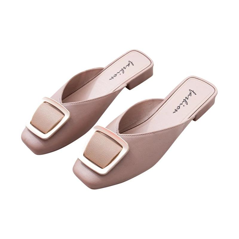 Flat Retro Women Sandals Fashion Spring Summer Solid Color Round Toe Shoes Non Slip Casual Simple Metal Women Shoes 39EU/CN40