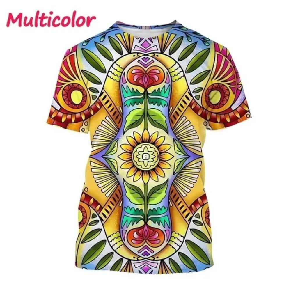 Summer Women's 3D Printing T-shirt Sparkling Camo Mandala Art T-shirt O-Neck Large Short Sleeve Casual Top