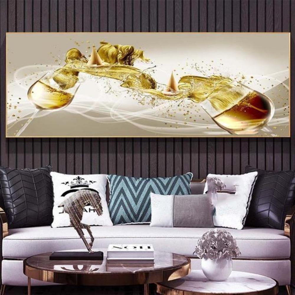 Modern Abstract Golden Wine Glass Boat Canvas Painting Posters and Prints Wall Picture for Living Room Home Decor No Frame