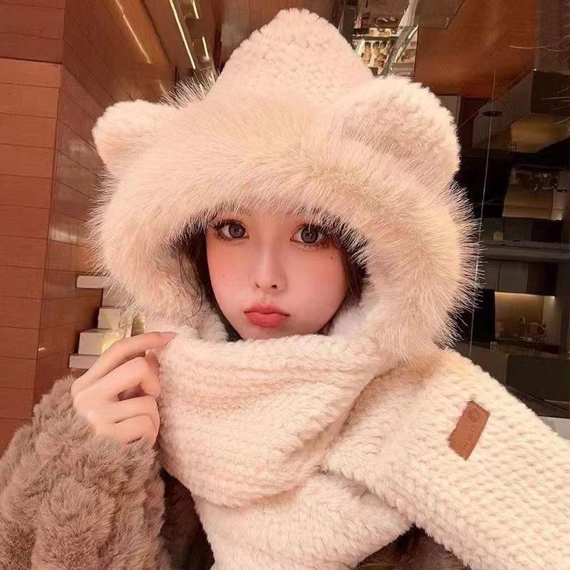 Sombrero de Peluche con Orejas de Conejo y Bufanda Para Mujer Estilo Invierno Lindo Grueso Cálido Protector de Orejas Sombrero Lei Feng