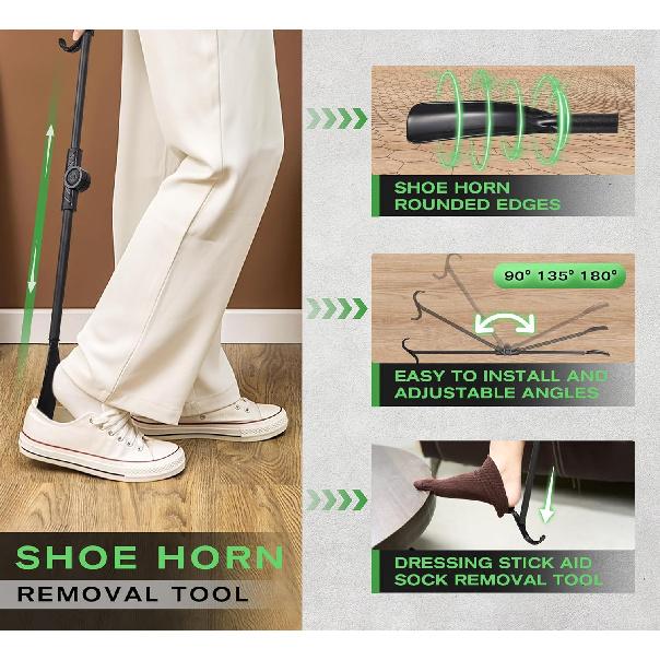 44"Grabber Tool and 32"Long Handled Shoe Horn, 3pack Grabber Reacher Tool Set with 360 Rotating Head,Extra Long for Easy Pickup - Trash Grabber