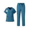 Women's Set V-Neck Short Sleeve Top with Pockets and Drawstring Pants, Quick Dry Color Uniform for Healthcare Workers