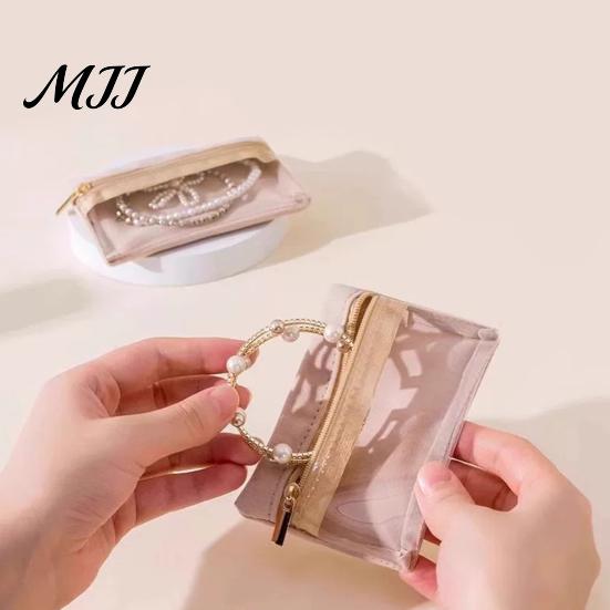 Portable Accessory Pouch Jewelry Storage Bag, Flannel Organizer Case with Transparent Window And Stain Resistant Fabric Smooth Zipper, Compact