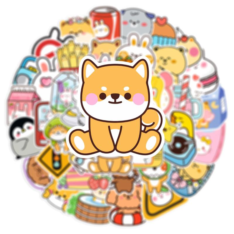 50Pcs Cute Shiba Inu Rabbit Stickers Kawaii Animal Vinyl Decals Waterproof For Laptop Water Bottle Phone Case