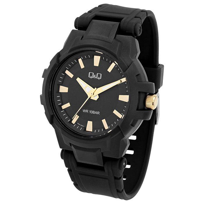 Montre bracelet - Q&Q - Homme - Noir - Boîtier plastique 44 mm - Étanchéité 10 bar