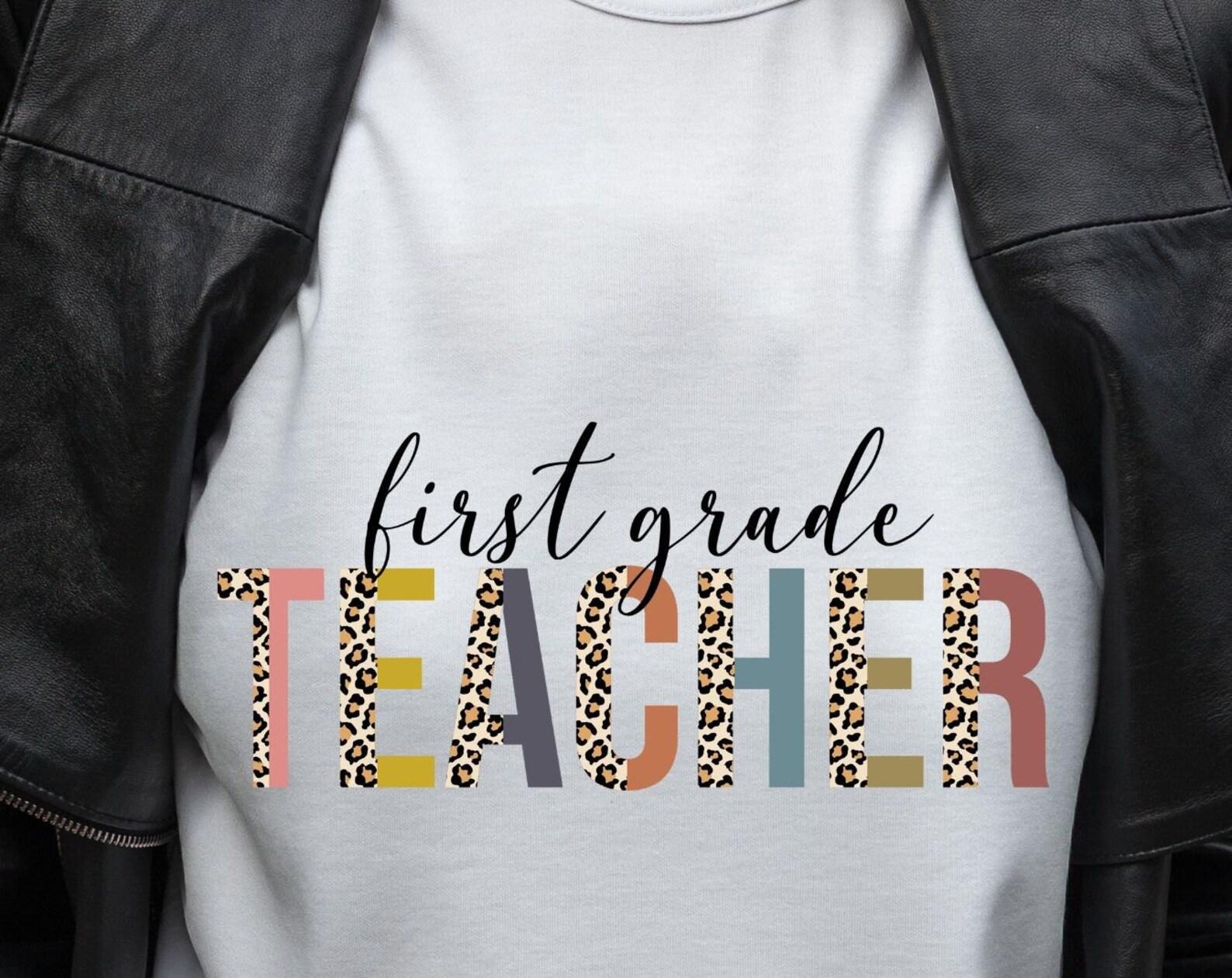 First grade teacher, teachers tshirt, teacher shirt, leopard spots, educational gift, teachers gift XL