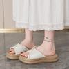 Thick-bottomed heightening cool slippers women's new outer wear in summer 2025 with skirts, small fragrant French rhinestone cool slippers