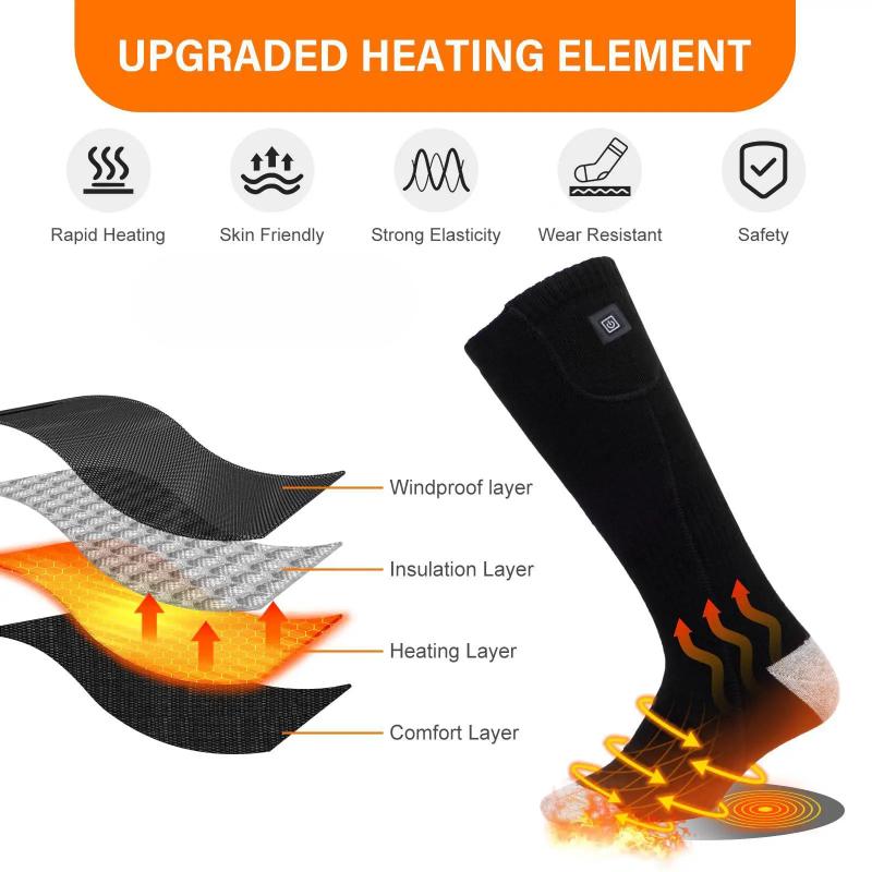 Heated Socks for Rechargeable,3 Heating Settings Mobile Warming Heated Socks Foot Leg Warmers, Skiing Hunting Camping Washable