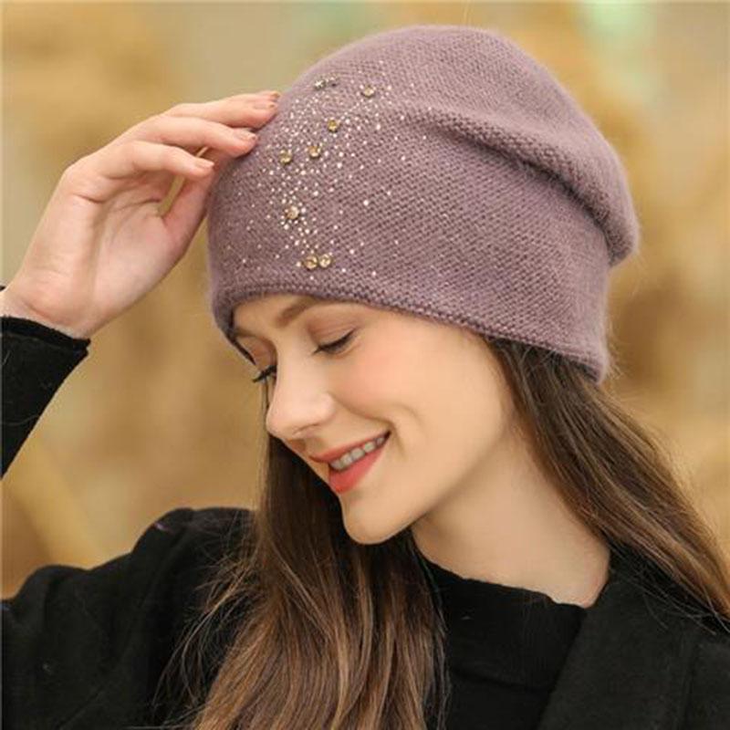 Women Winter Hat Decorate Beanie Hat Rabbit Fur Blend Winter Dandy Cap Female Casual Streetwear Knitted Hat 2025