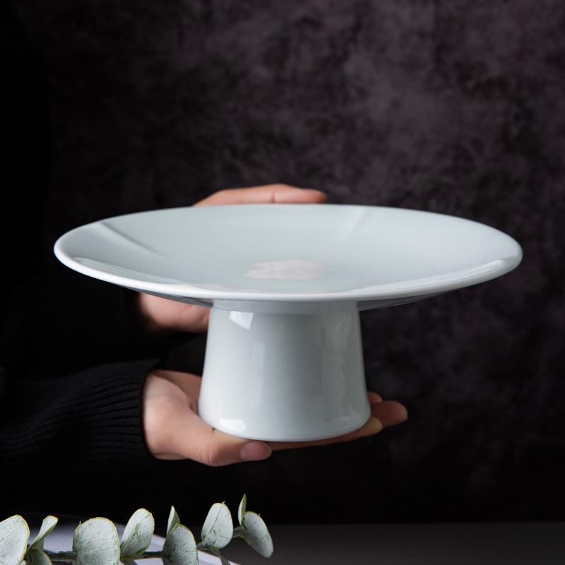 Ceramic High-Footed Dim Sum & Dessert Plate - Chinese Tea, Snack, Tribute, or Fruit Plate