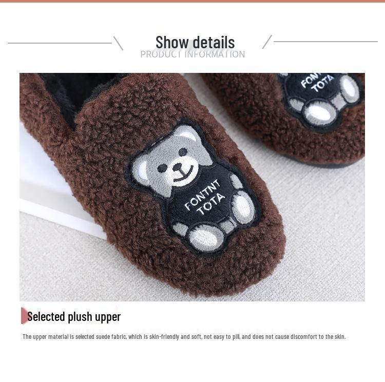 Cozy Women's Bear Slippers: Autumn Winter 2025 Collection - Fashionable, Versatile Plus Velvet Flat Cotton Shoes