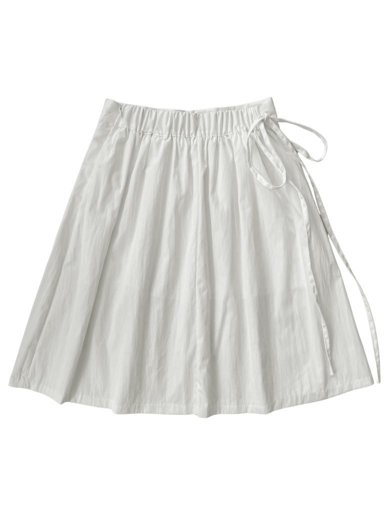 Lupeu Ribbon Midi Pleated Skirt Ivory