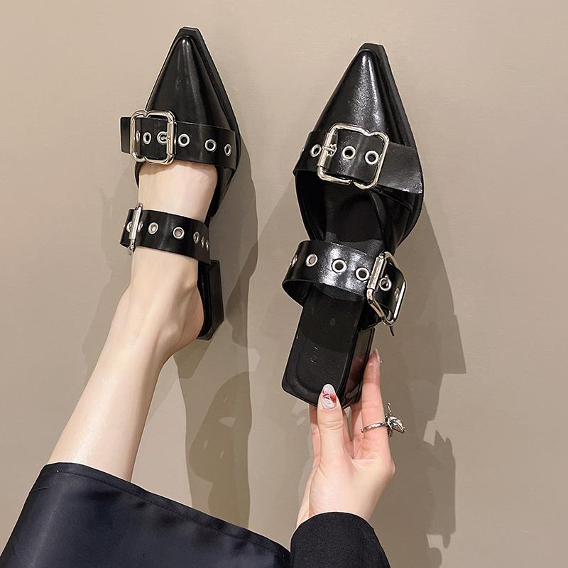 Women Flat with Shoes 2024 Designer Luxury Buckle Fashion Ladies Flats Shoes Slingback Pointed Toe Casual Female Sandals Mules