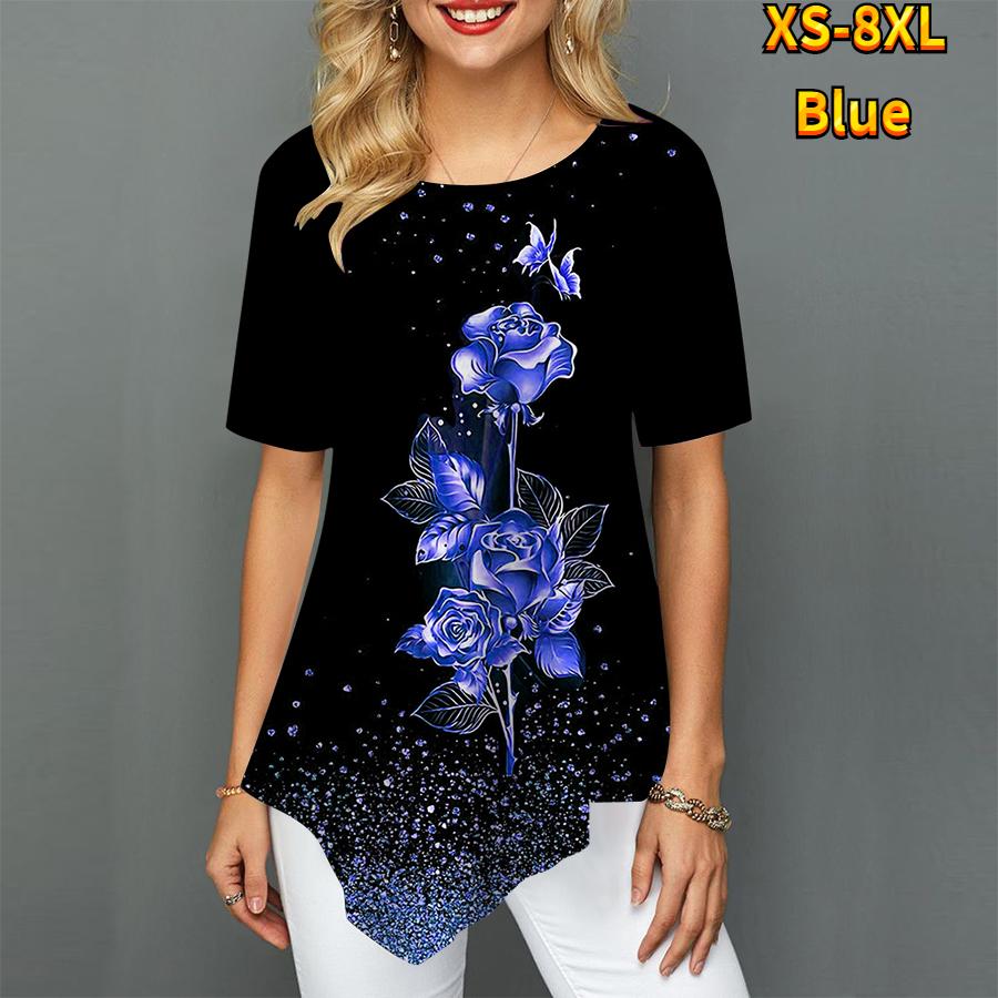 

Женские футболки больших размеров с цветным принтом Bauhinia, свободные повседневные топы, женская нерегулярная летняя одежда XS синий
