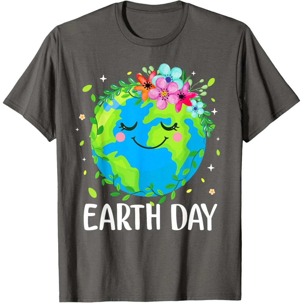Cute Earth Day Floral Graphic Tee Soft Breathable Casual T-Shirt for Adults