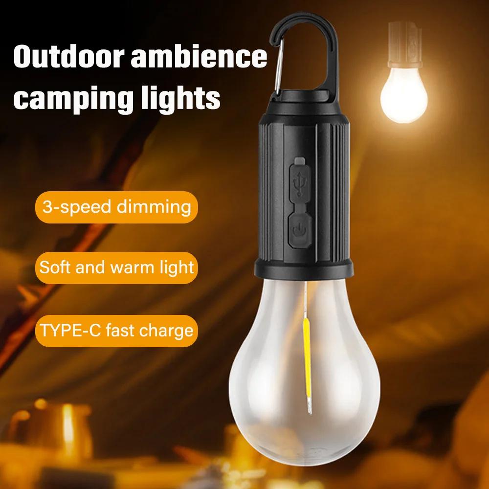 Outdoor Solar Camping Lights Decorative Light Bulbs Charging With Hook Retro Tent Lights Atmosphere Lights for Campsites Tungste