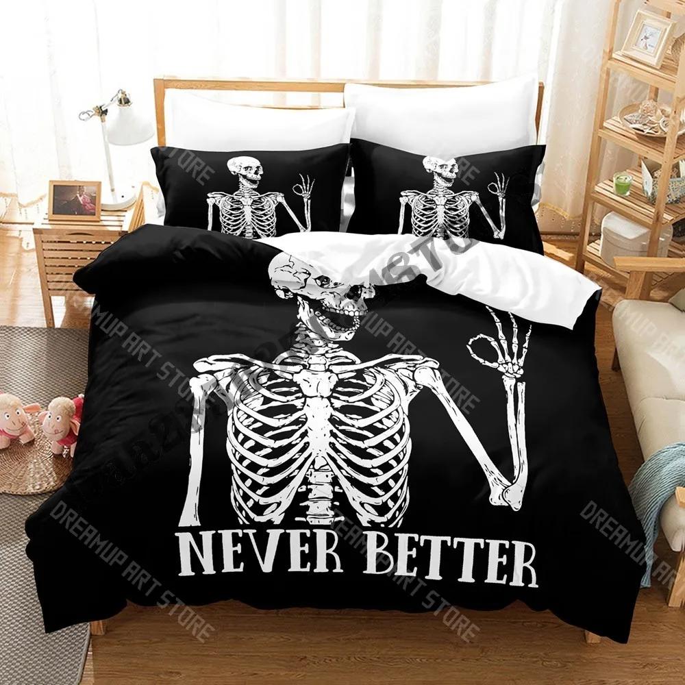 3D Print Never Better Skeleton Bedding Set Single Twin Full Queen King Size Bed Set Adult Bedroom Duvetcover Sets Anime Bed