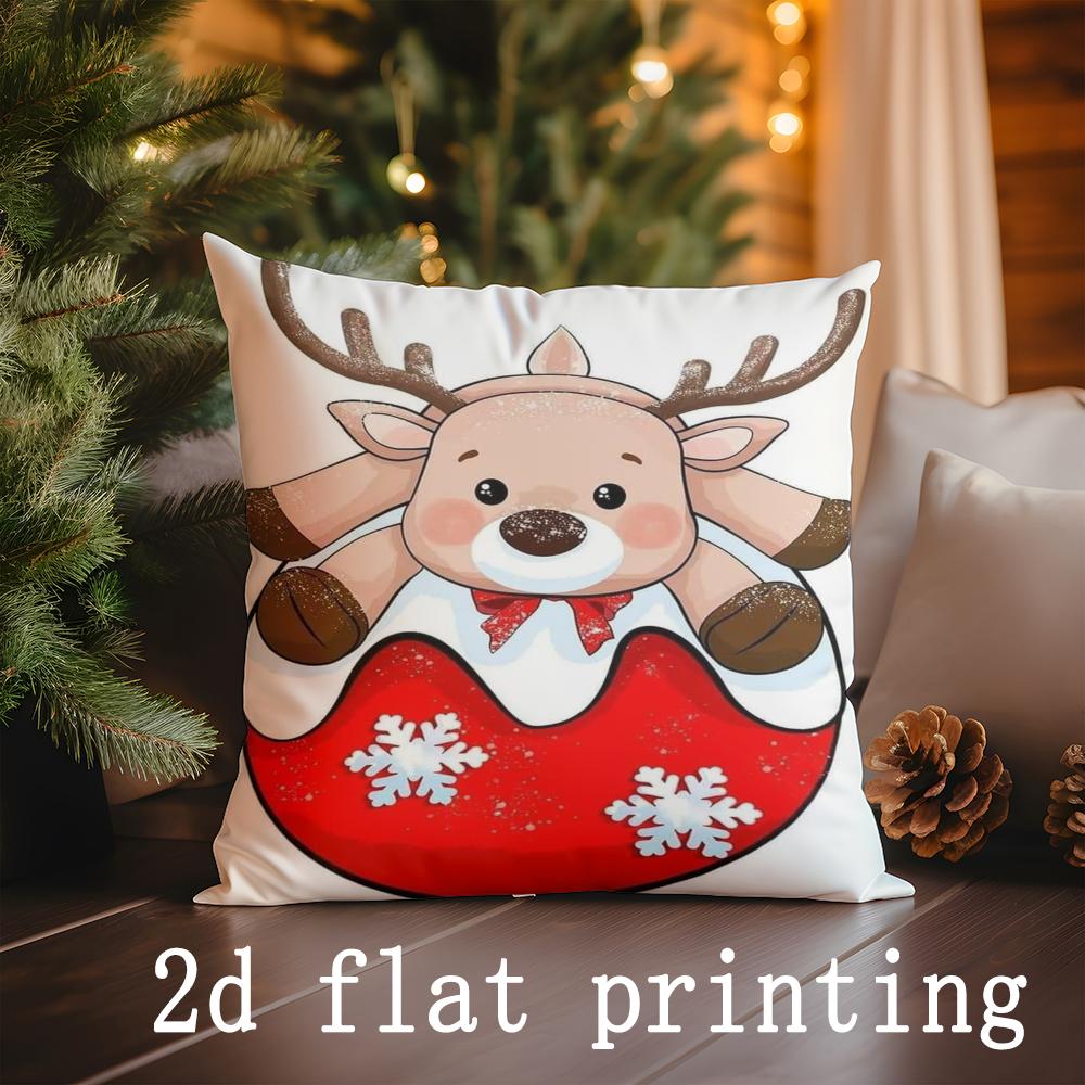Home Decor Christmas Reindeer & Santa Pillows Suitable For Sofa Bedroom Car Pillow Cover Cushion Rectangular Back Cushion