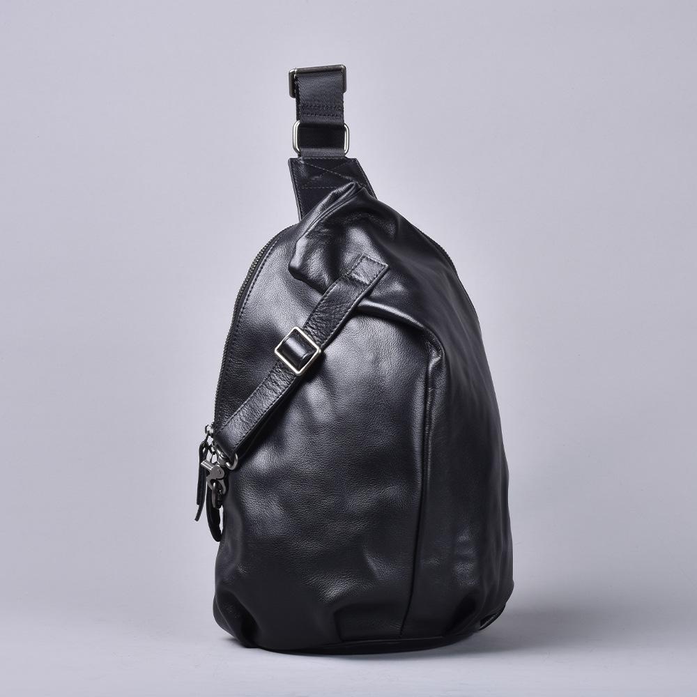 

Нагрудная сумка ручной работы из натуральной кожи с верхним слоем из коровьей кожи, высококлассная вместительная сумка через плечо чёрный