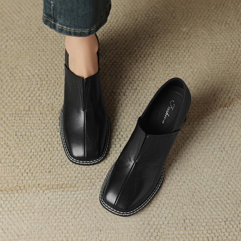 Fashion NEW Spring/Autumn Women Pumps Square Toe Chunky Heel Shoes Split Leather Shoes for Women Concise Slip-on High Heel Handmade Shoe