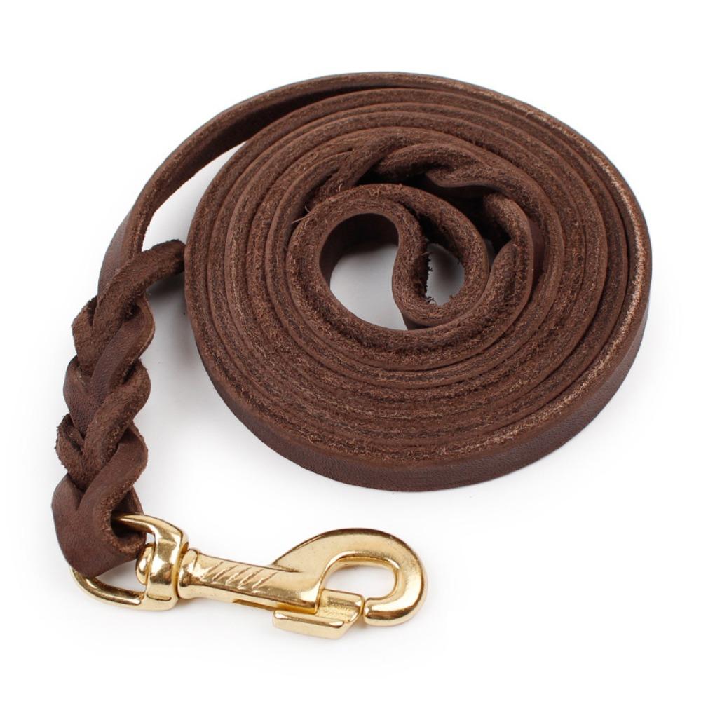 Long Leather Braided Dog Leash Brown Dog Traction Rope Pet Products Medium Large Pet