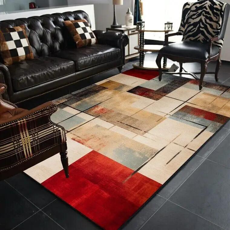 Alfombras Geométricas Abstractas Nórdicas para Sala de Estar Decoración de Felpa Hogar Retro Antideslizante Alfombra de Piso Lavable Alfombras para Dormitorio Vestidor