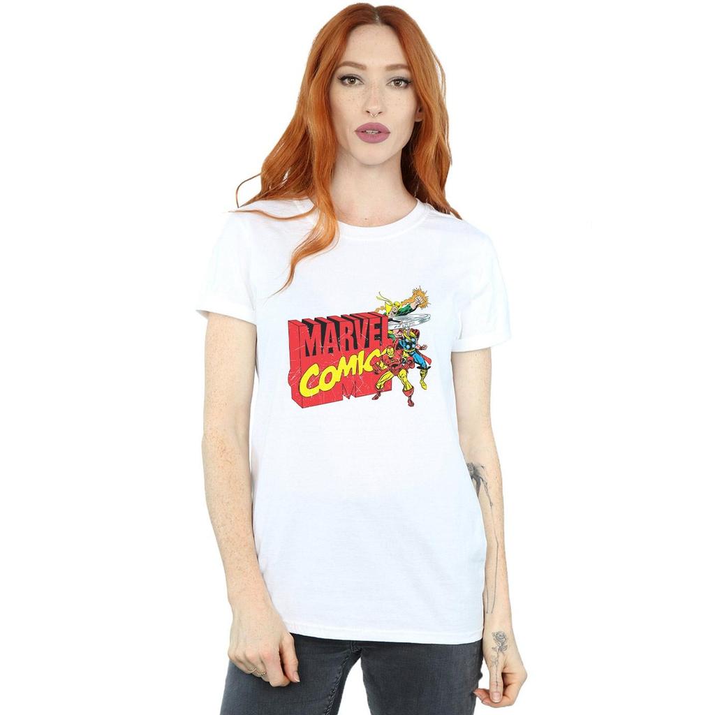 Marvel Comics Womens/Ladies Vintage Logo Blast Cotton Boyfriend T-Shirt