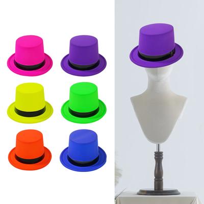 Popular Top Hat with Bright Fluorescent Color for Holiday Fashion Masquerades Party Jazzy Hat Stage Performers Party Hat